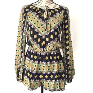 Unmarked Printed Romper in Green & Blue
